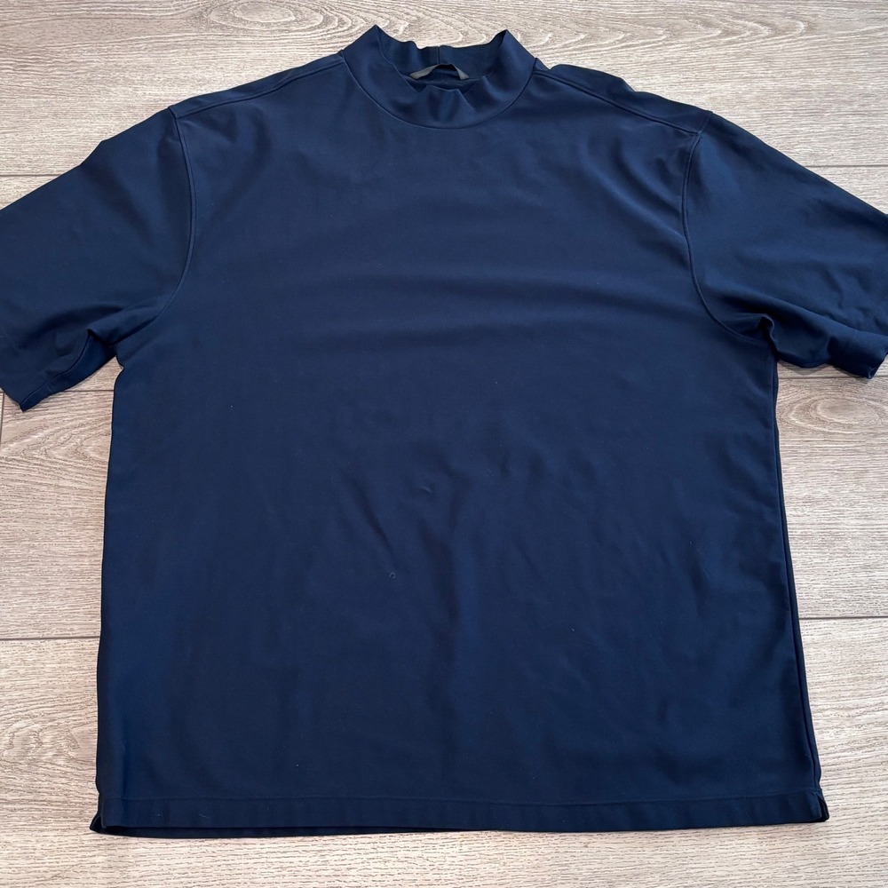 Vintage Nike Golf Mock Neck Shirt Mens XL Navy Blue Short Sleeve Dri-FIT Preppy